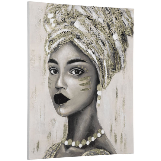 HOMCOM Elegant Hand-Painted Canvas Art of African Woman in Gold for Home Decor, 100 x 80 cm - ALL4U RETAILER LTD