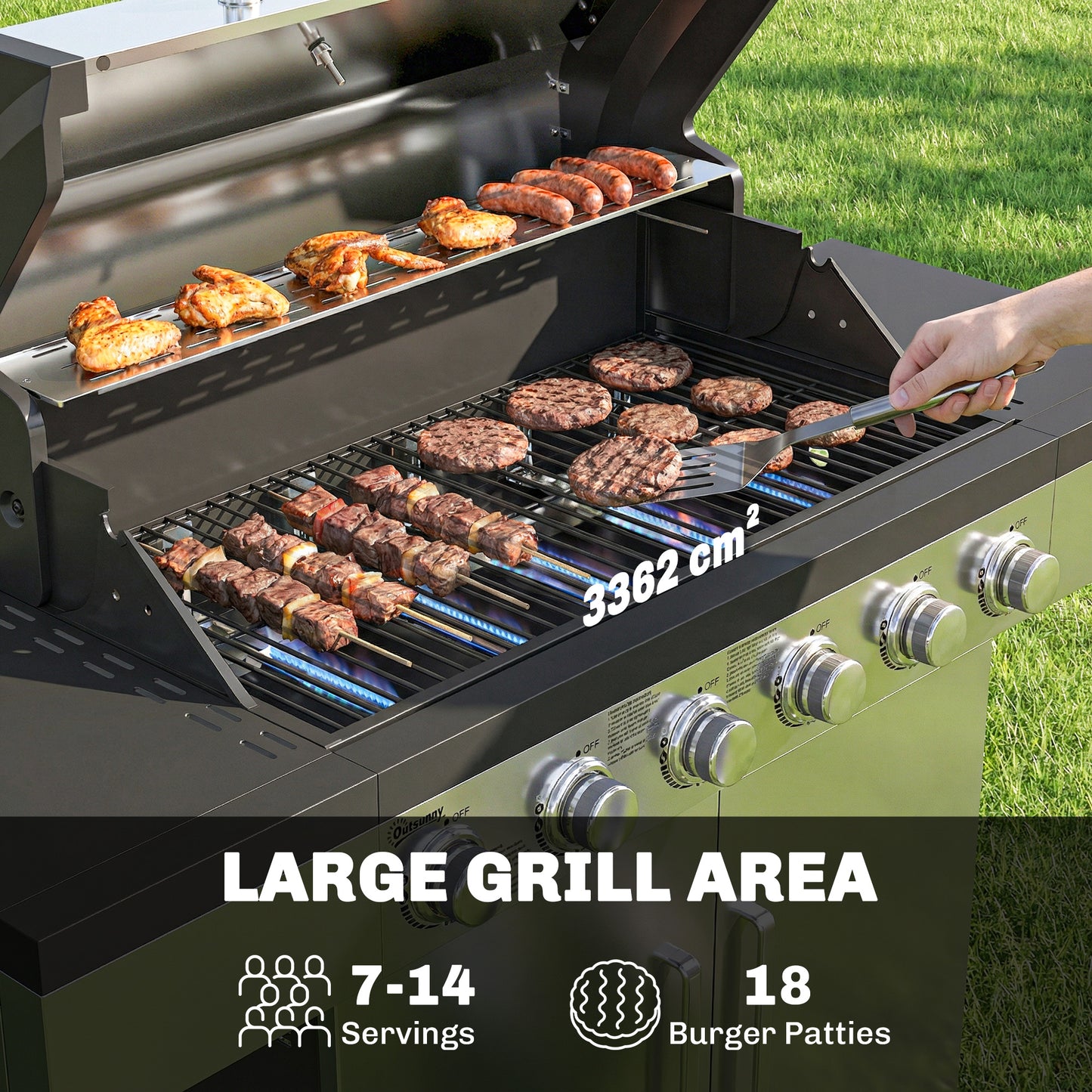 Outsunny 6 Burner Liquid Propane Gas Grill With Warming Rack Side Tables And Cabinet Outdoor Barbecue