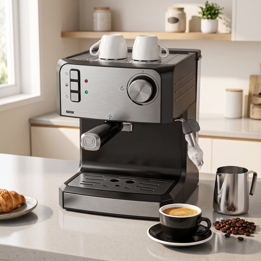 HOMCOM Espresso Machine 20 Bar Semi Automatic Cappuccino Coffee Maker With Frother Wand And 1.6 L Water Tank Black