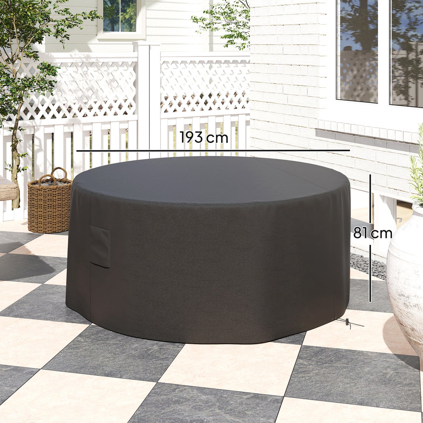 Outsunny Garden Patio Large Round Furniture Cover 600D Oxford Waterproof Diameter 193 cm x 80 cm Black