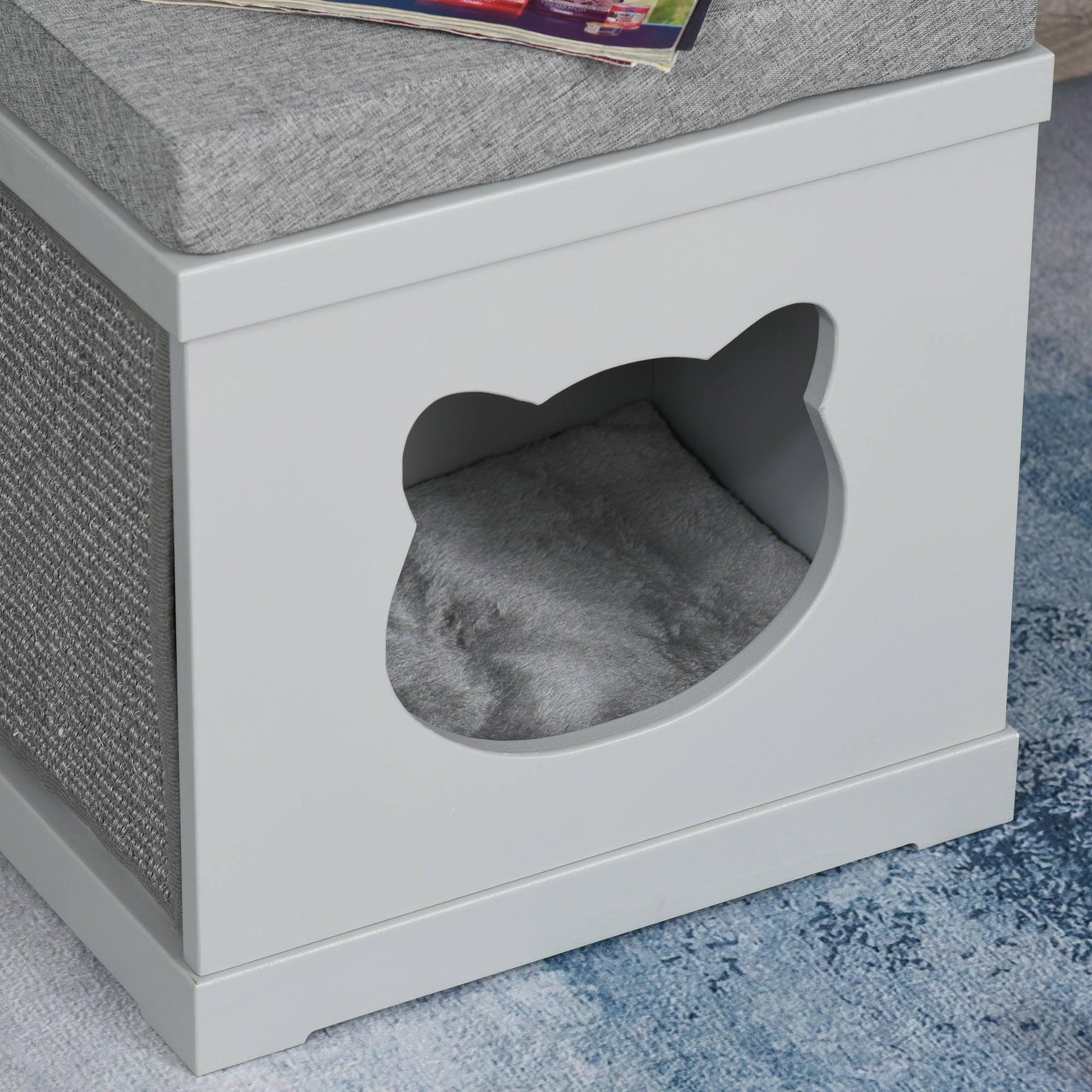 PawHut Cat House Bed Kitten Cave Cube Indoor with Scratching Pads and Soft Cushions, Grey 41x30x36 cm - ALL4U RETAILER LTD