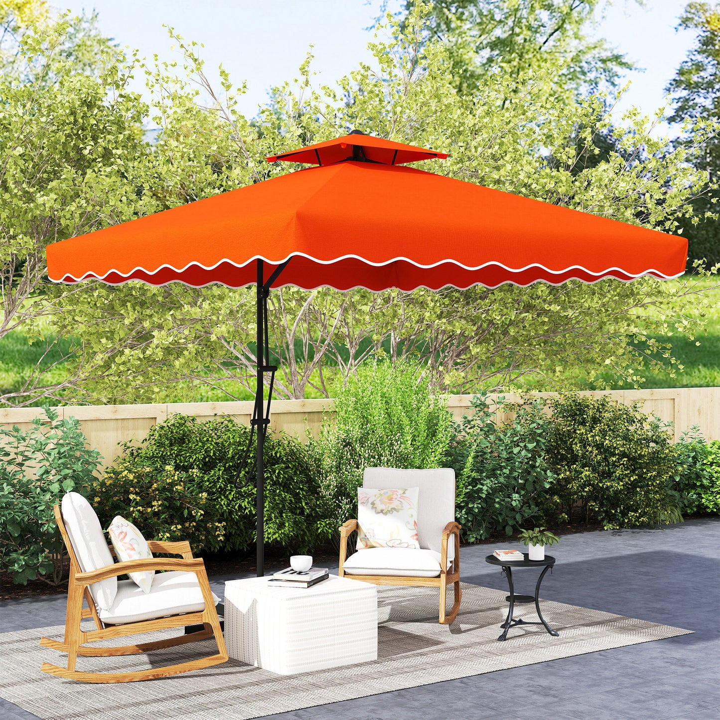 Outsunny 2.5m Cantilever Parasol With Easy Lever Orange Square Top Garden Umbrella With Offset Design And Cross Base