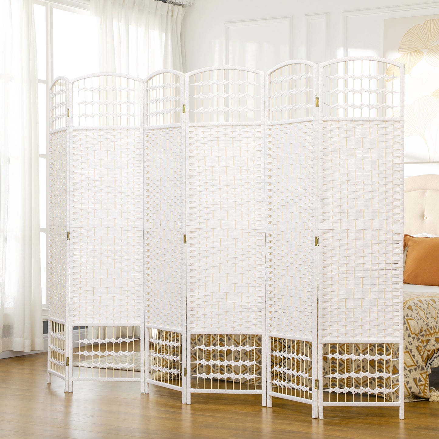 HOMCOM Six Panel Folding Room Divider Privacy Screen Paravent Partition Separator For Living Room And Bedroom White