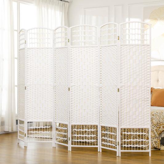 HOMCOM Six Panel Folding Room Divider Privacy Screen Paravent Partition Separator For Living Room And Bedroom White