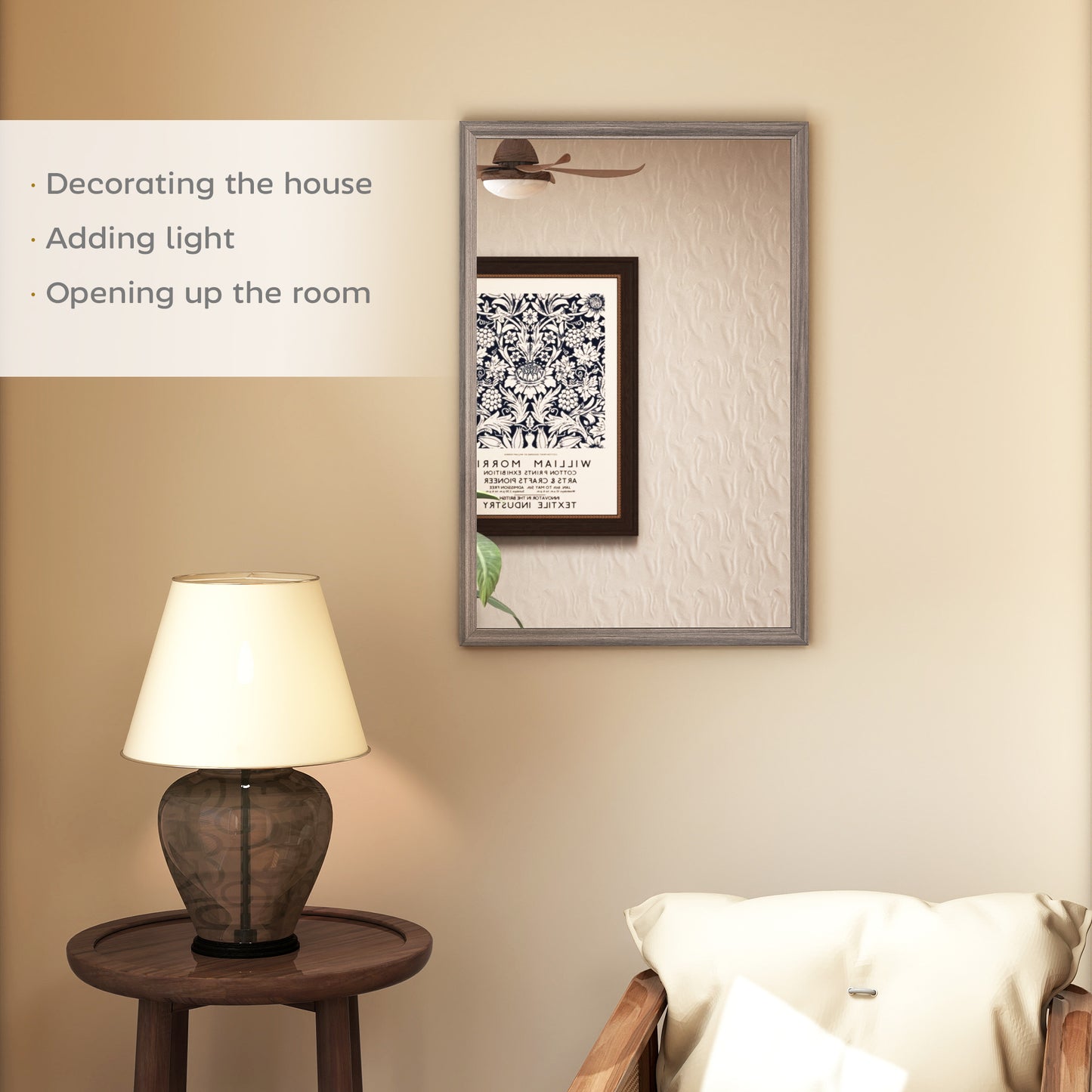 HOMCOM Wall Mounted Mirror 40 By 60 cm Grey For Bathroom Living Room Bedroom Hallway Rectangle Shatterproof