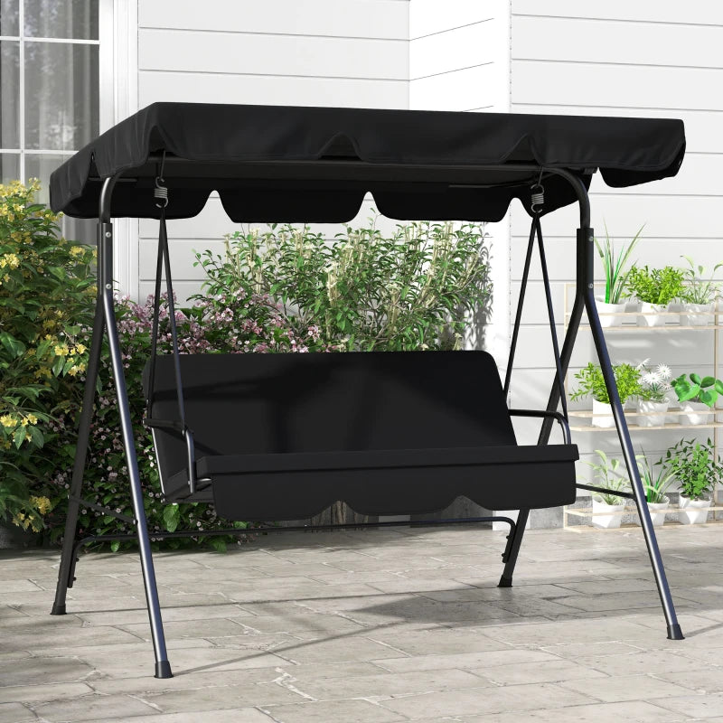 Outsunny 3-Seater Garden Swing Chair with Adjustable Canopy - Black | Weather-Resistant Outdoor Furniture for Relaxation and Comfort - ALL4U RETAILER LTD