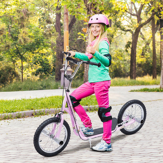 HOMCOM Adjustable Youth Stunt Scooter with 16" Pneumatic Tyres - Pink, Ideal for Kids and Teens - ALL4U RETAILER LTD