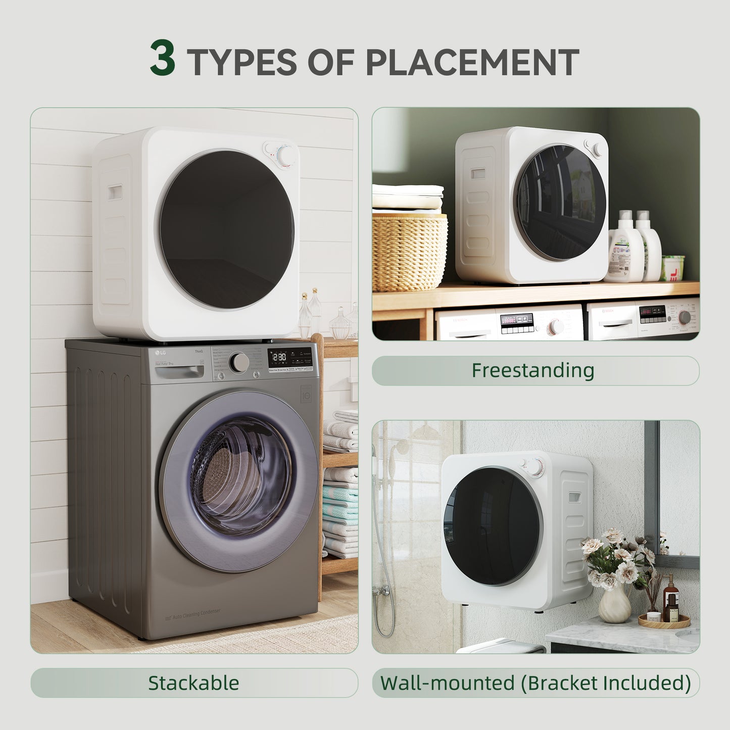 HOMCOM 4Kg Front Load Portable Laundry Dryer With Two Power Modes 400W 800W White