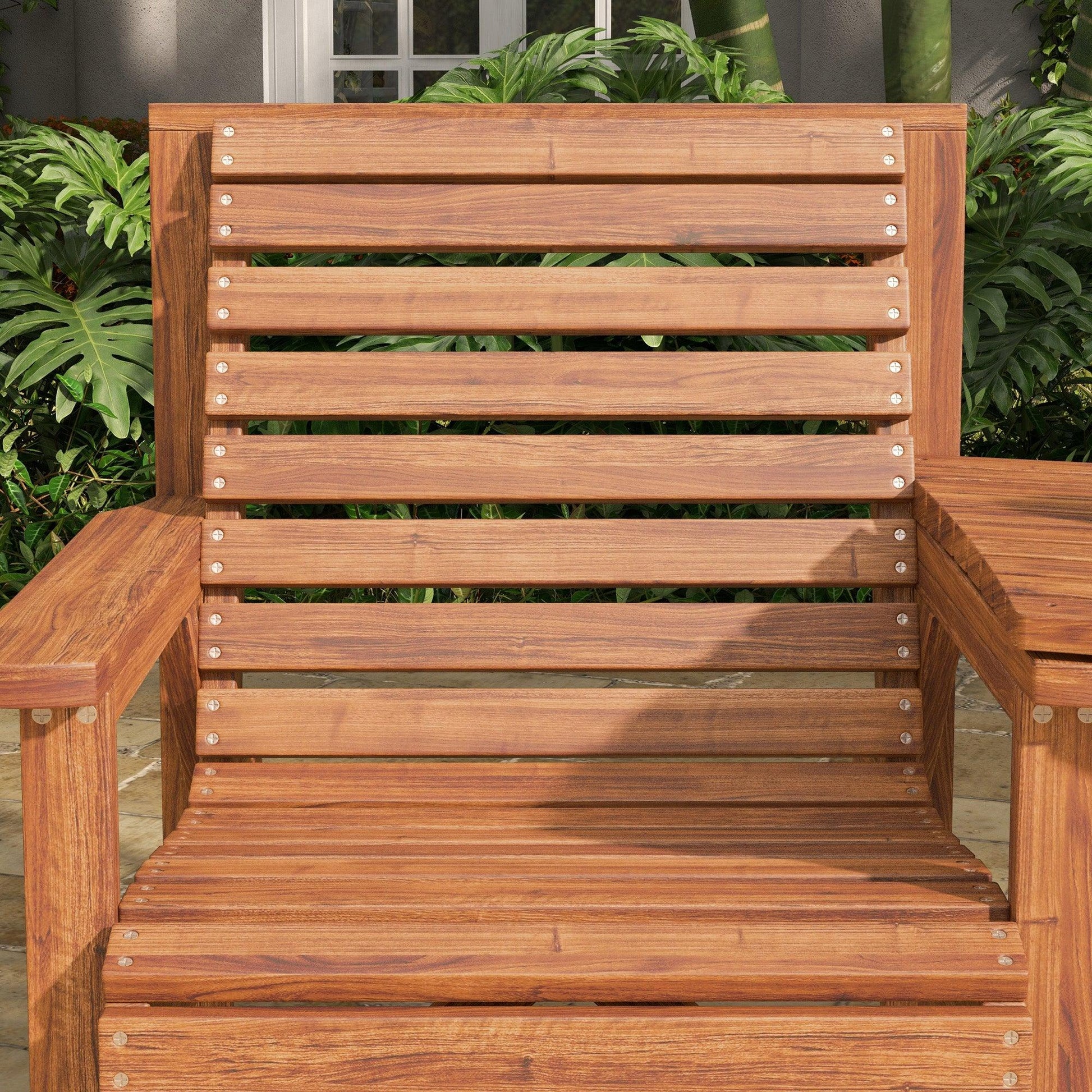 Outsunny Wooden Garden Love Seat w/ Coffee Table Umbrella Hole, Tan Brown - ALL4U RETAILER LTD