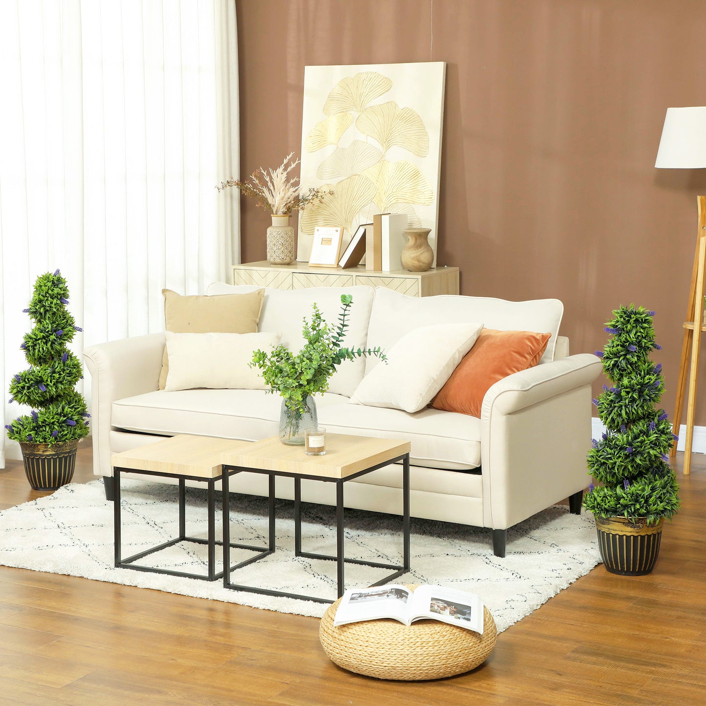 HOMCOM Set Of Two 90cm Artificial Lavender Trees In Black And Gold Weighted Cement Pot