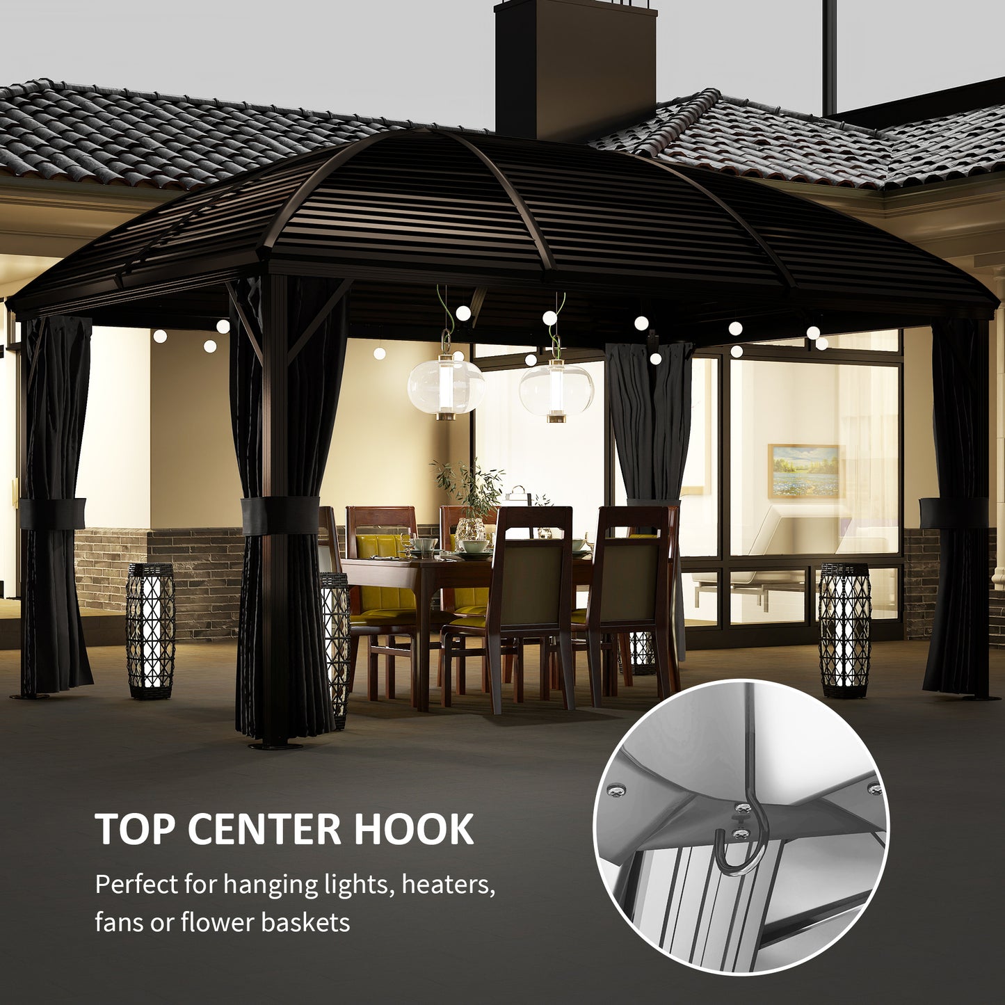 Outsunny 3m By 4m Hardtop Gazebo With Metal Roof And Aluminium Frame Pavilion With Netting Curtains In Dark Grey