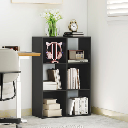HOMCOM Six Cube Bookshelf Black Durable Particle Board Storage Organizer For Home Office