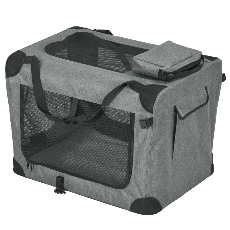 PawHut 70cm Grey Oxford Folding Pet Carrier Bag - Portable & Convenient for Travel, Comfortable & Secure for Pets