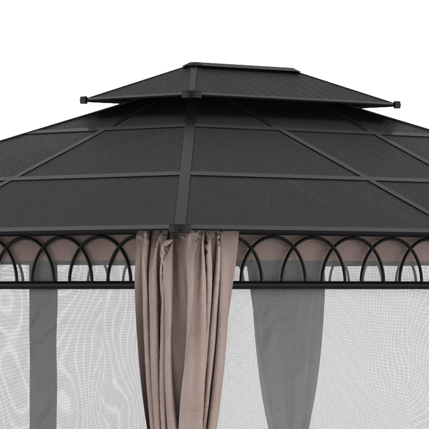 Outsunny 3.6 x 3 (m) Outdoor Polycarbonate Gazebo, DoubleÂ Roof Hard Top Gazebo with NettingsÂ &Â Curtains for Garden, Lawn, Patio - ALL4U RETAILER LTD