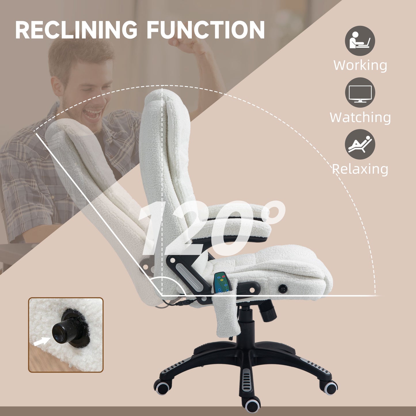 Vinsetto White Massage Office Chair with Six-Point Heat Therapy and Recline