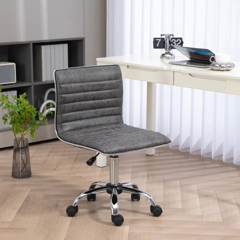 HOMCOM Adjustable Swivel Office Chair - Armless Mid-Back Design, Microfiber Cloth, Chrome Base - Grey - ALL4U RETAILER LTD