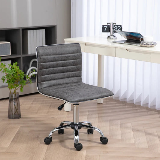 HOMCOM Adjustable Swivel Office Chair - Armless Mid-Back Design, Microfiber Cloth, Chrome Base - Grey