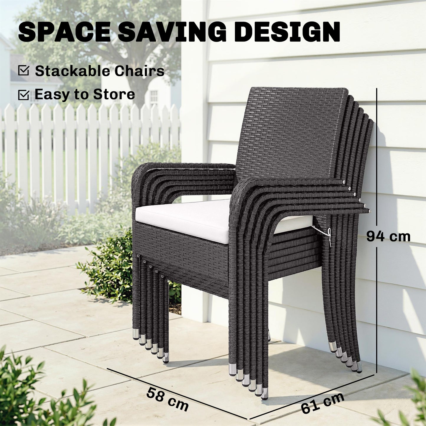 Outsunny 7 Piece Rattan Garden Furniture Set With Extendable Acacia Wood Tabletop 6 Stackable Chairs