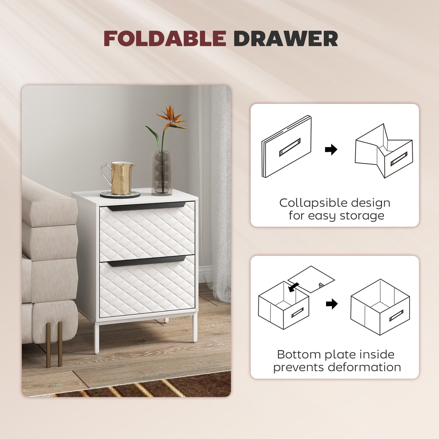 HOMCOM White Chest Of Drawers With Two Fabric Drawers And Aluminium Handles MDF Frame