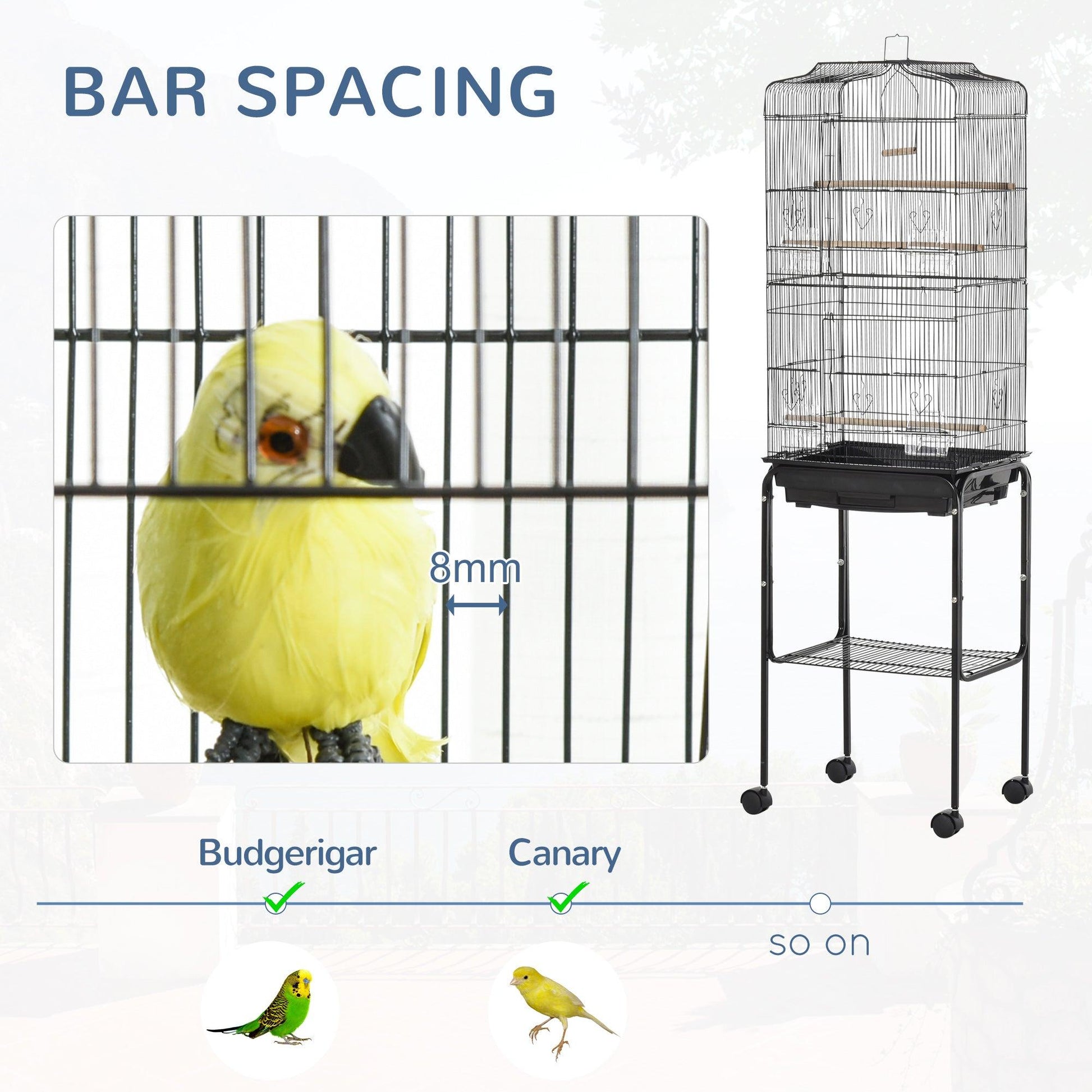 PawHut Black Bird Cage with Stand and Accessories, 36 x 46.5 x 157 cm - ALL4U RETAILER LTD