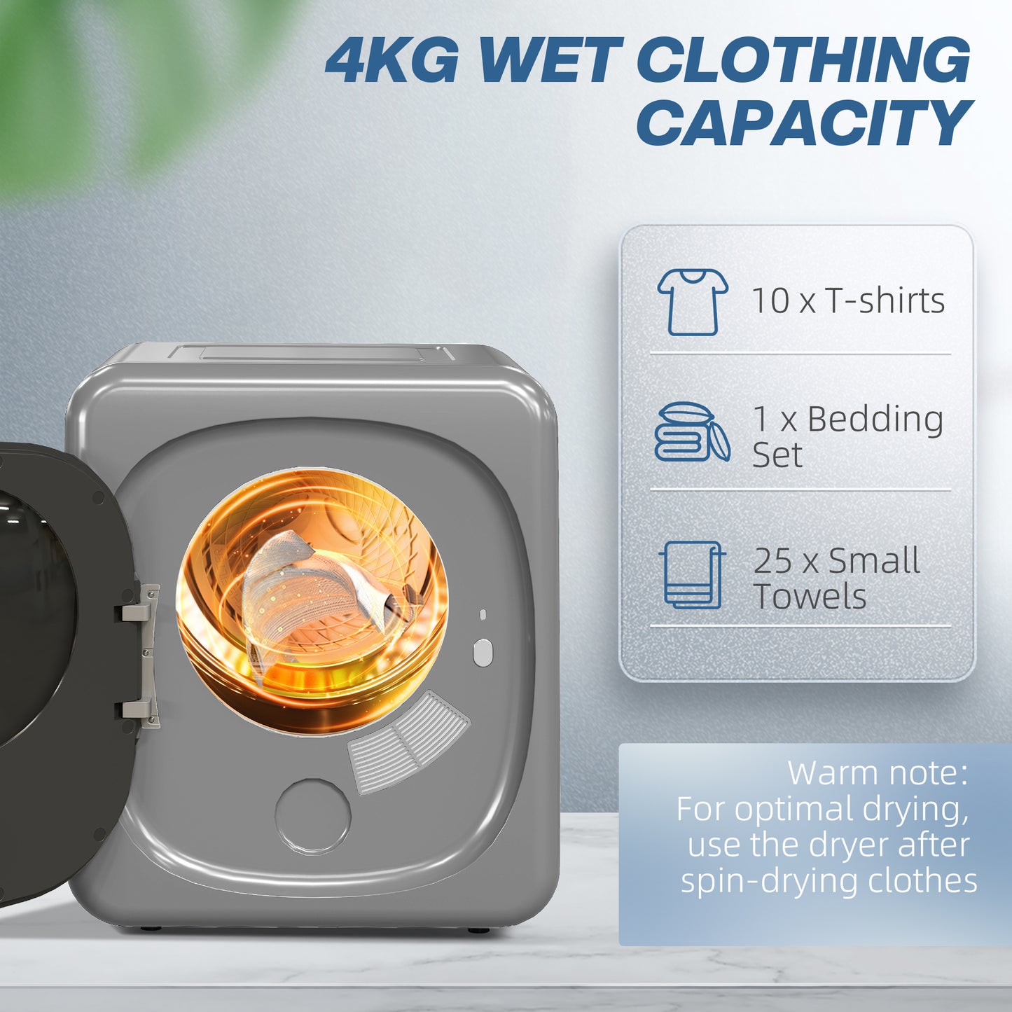 HOMCOM 2.5kg Vented Tumble Dryer With Smart Mode 800W Compact Stainless Steel Tub Silver Tone