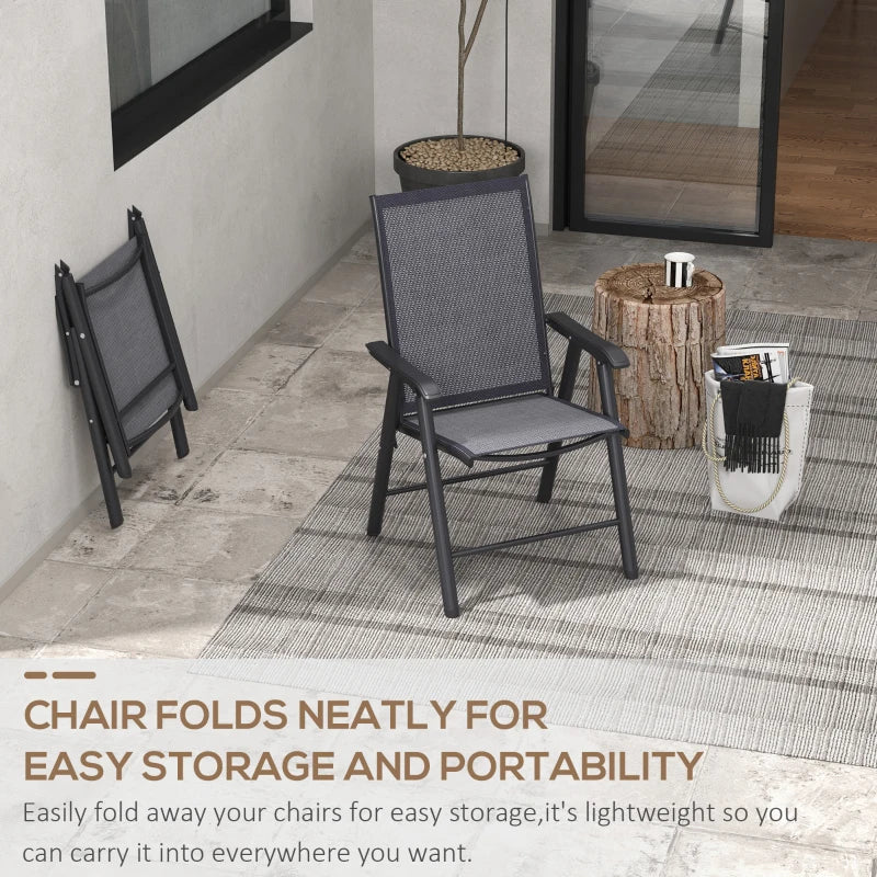 Outsunny Set of 2 Foldable Metal Garden Chairs - Outdoor Patio Park Dining Seat Yard Furniture in Dark Grey - Stylish and Durable Seating Solution - ALL4U RETAILER LTD