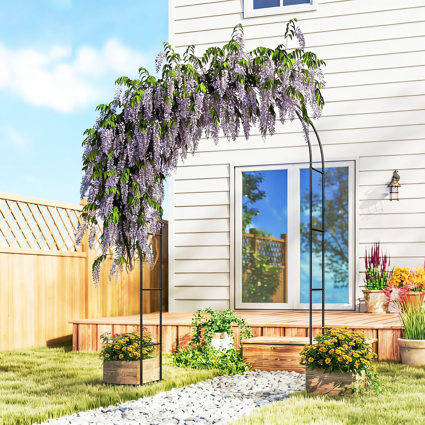 Outsunny Freestanding Garden Arch Metal Trellis For Climbing Plants Outdoor Wedding Arch Bridal Black