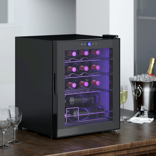 HOMCOM 42L 16-Bottle Wine Cooler Fridge Black With Adjustable 5-18 C Temperature And Interior Light