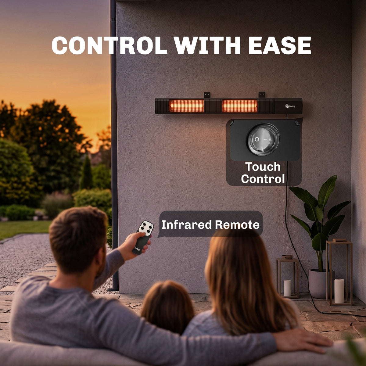 Outsunny 3000W Electric Wall Mounted Infrared Patio Heater With Remote Black