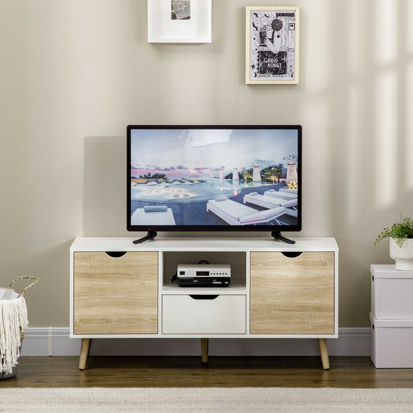 HOMCOM Modern Entertainment Center TV Stand for TVs up to 50 Inch with Storage Drawer - Natural Finish - ALL4U RETAILER LTD