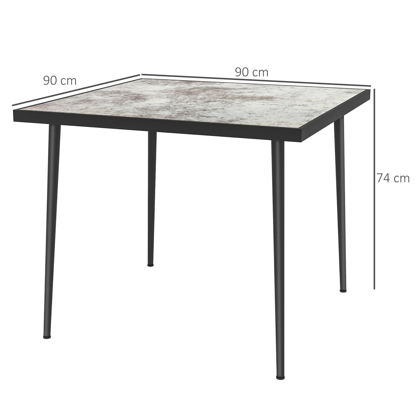 Outsunny Square Garden Table, Outdoor Dining Table for 4 with Marble Effect Tempered Glass Top and Steel Frame for Patio, Grey - ALL4U RETAILER LTD