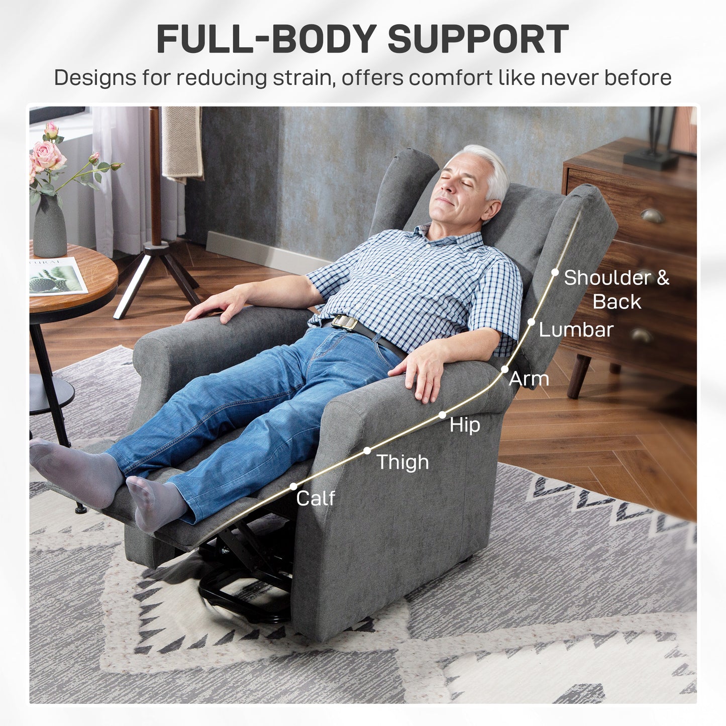 HOMCOM Power Lift Recliner Armchair Electric Lift Chair For Elderly With Remote Control And Side Pockets Charcoal Grey