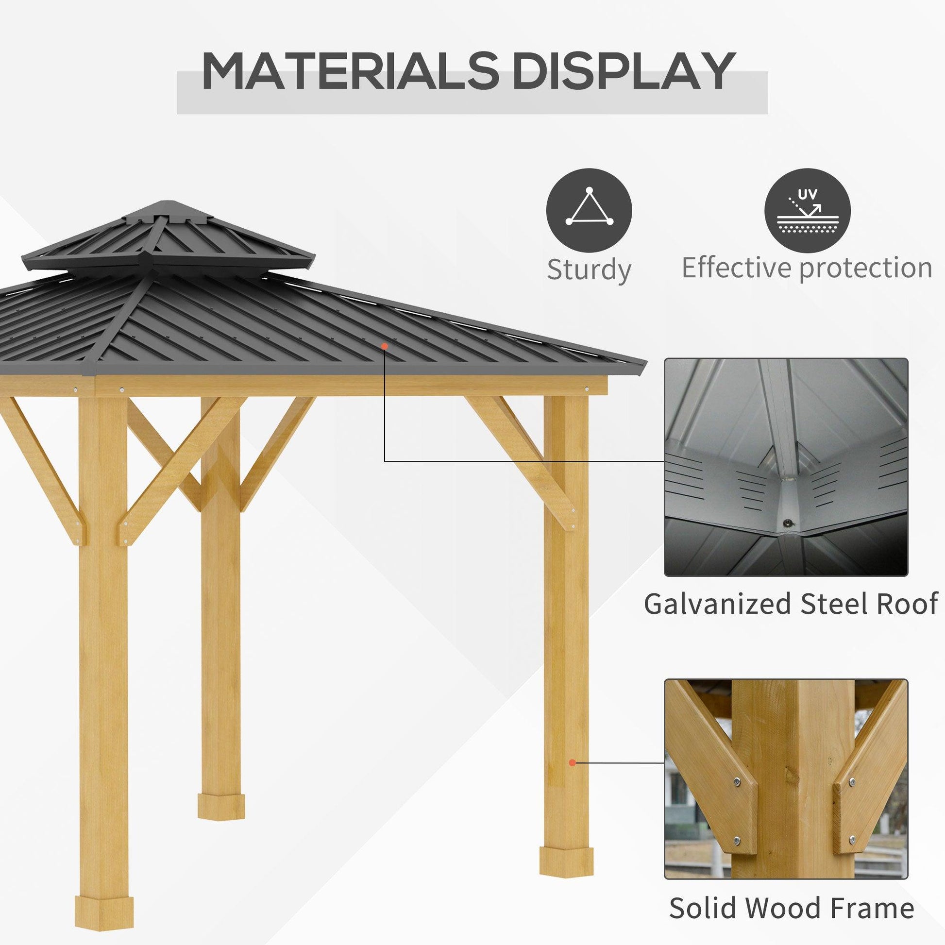 Outsunny 3x(3)M Hardtop Gazebo Canopy, Grey Patio Shelter - ALL4U RETAILER LTD