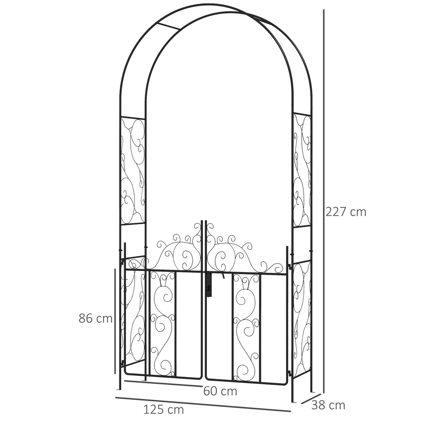 Outsunny Metal Garden Arch Double Gates for Climbing Plants Roses and Vines Wedding Arch Black 125L x 38W x 227H cm