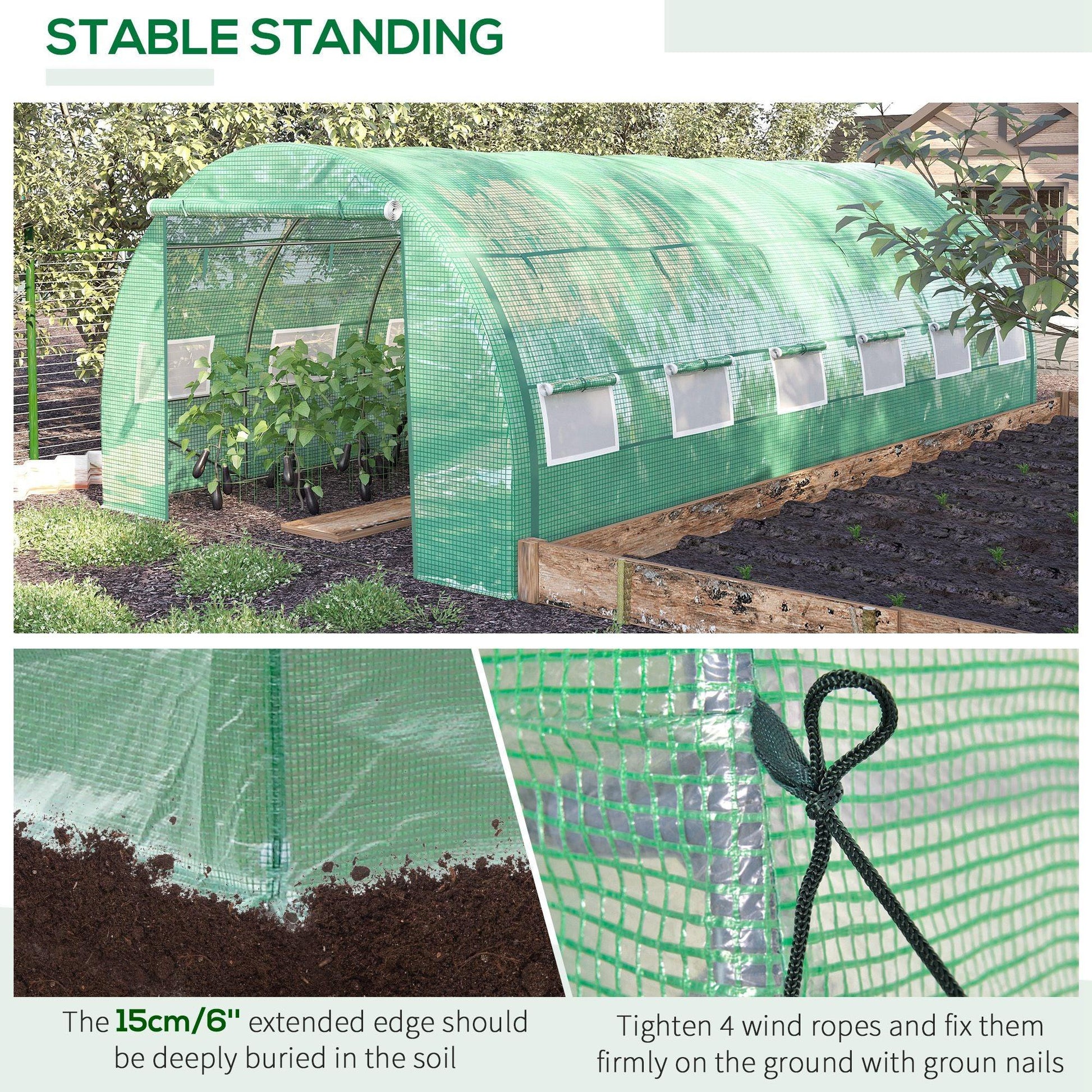 Outsunny 4 x 3 x 2 m Polytunnel Greenhouse Pollytunnel Tent Steel Frame Green - ALL4U RETAILER LTD