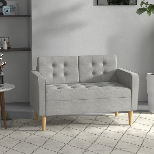 HOMCOM Compact Loveseat Sofa 2 Seater Sofa with Storage and Wood Legs Light Grey - ALL4U RETAILER LTD