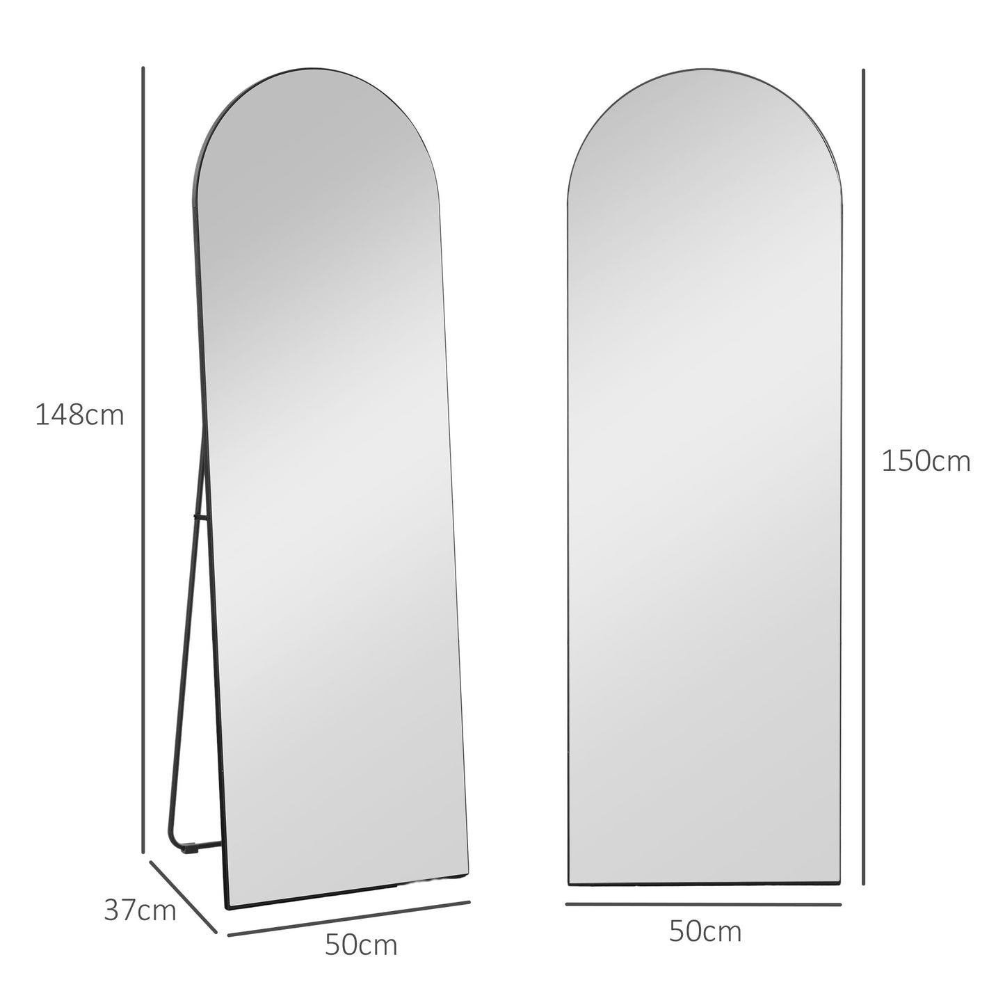 HOMCOM 150cm Arched Full Length Mirror Black Floor Standing Leaner For Full Body View