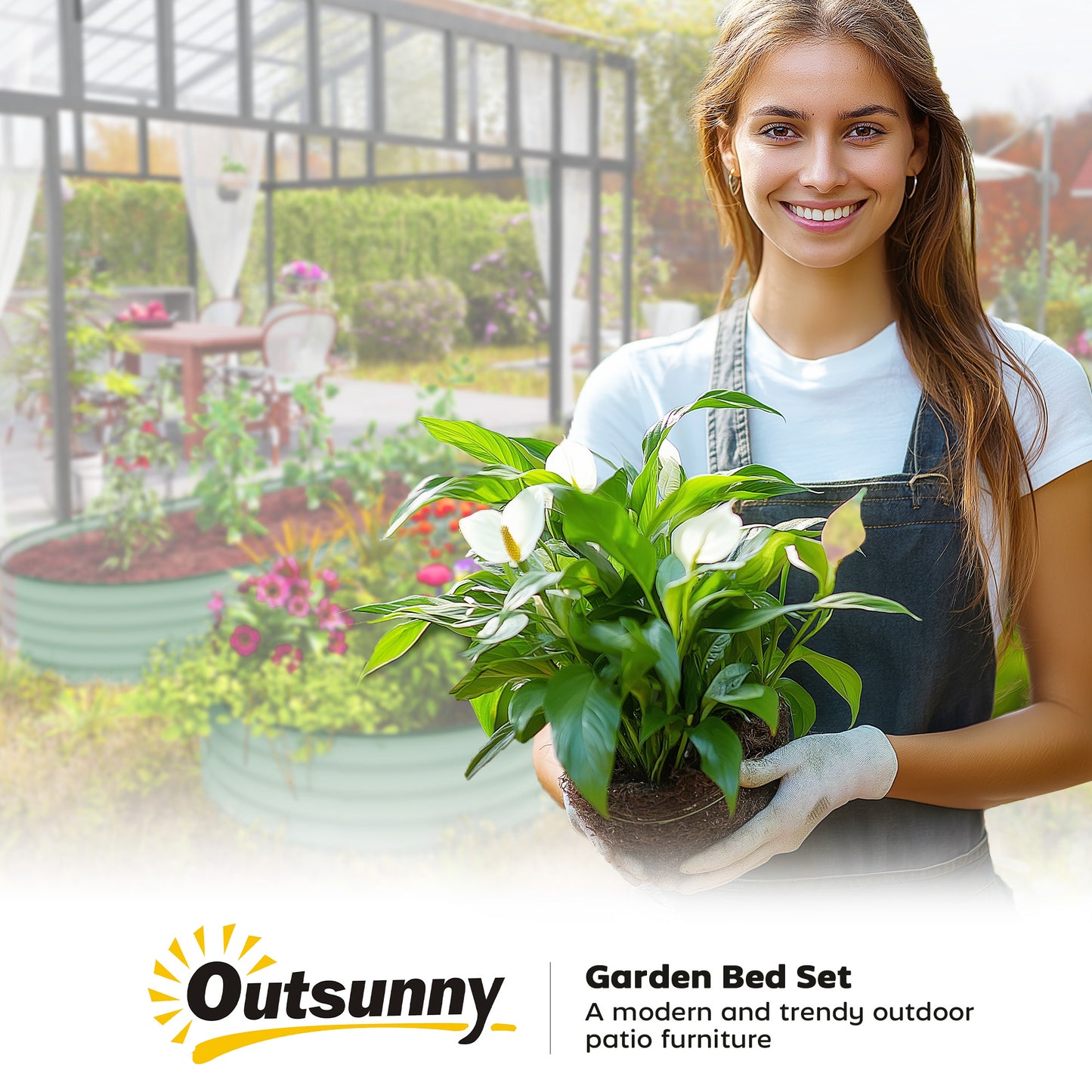 Outsunny Set Of Two 181x93 cm Steel Planters Green Galvanised Raised Garden Beds With Open Bottom