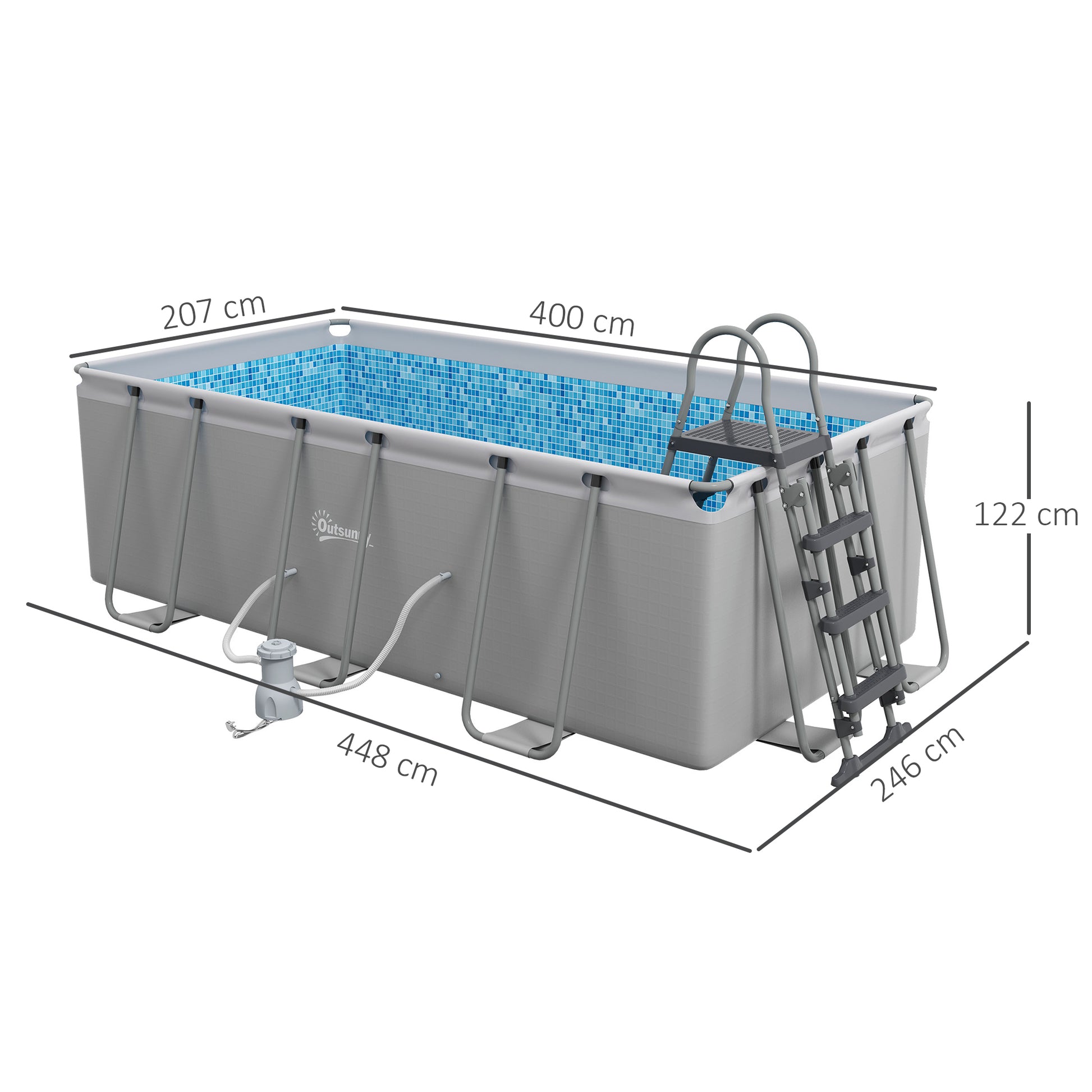 Outsunny Large Grey Steel Frame Above Ground Swimming Pool Set with Ladder and Filter Pump - ALL4U RETAILER LTD