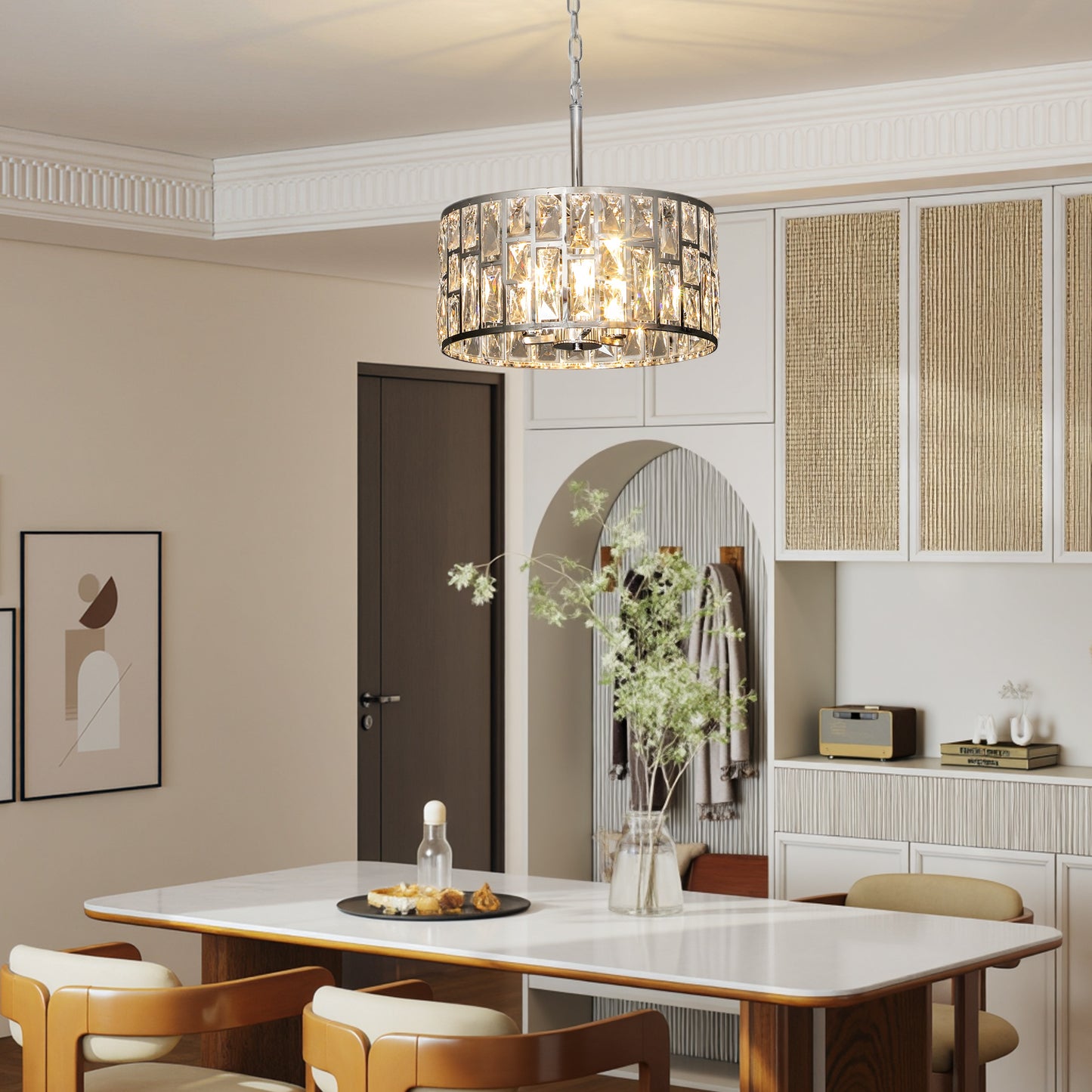 HOMCOM 72 Glass Crystallite Chandelier in Silver Tone for Ceiling Mount and Hanging Pendant With Three Bulbs