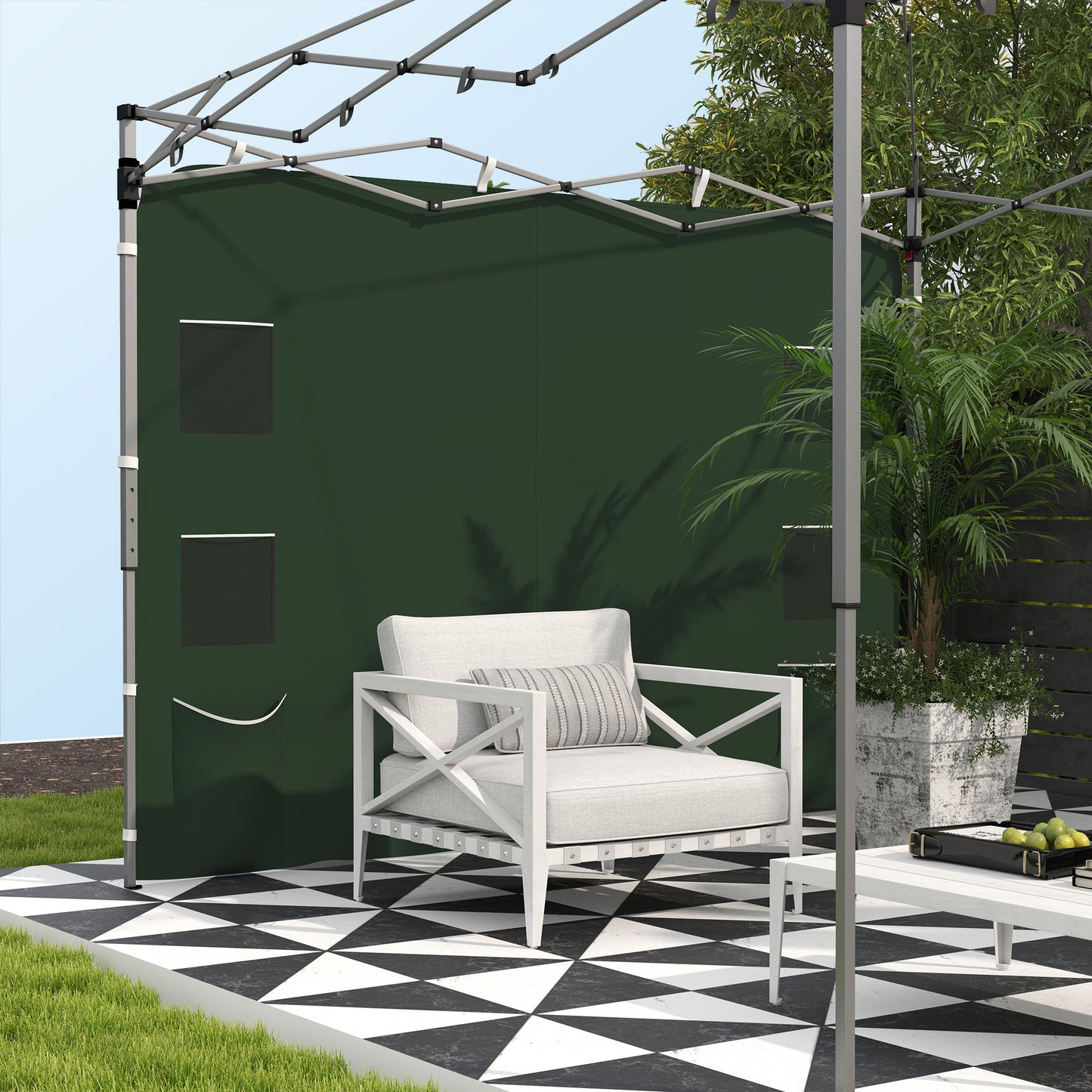 Outsunny Replacement Gazebo Sidewall 195 x 295 cm Green With Mesh Pockets And Hook And Loop Fasteners