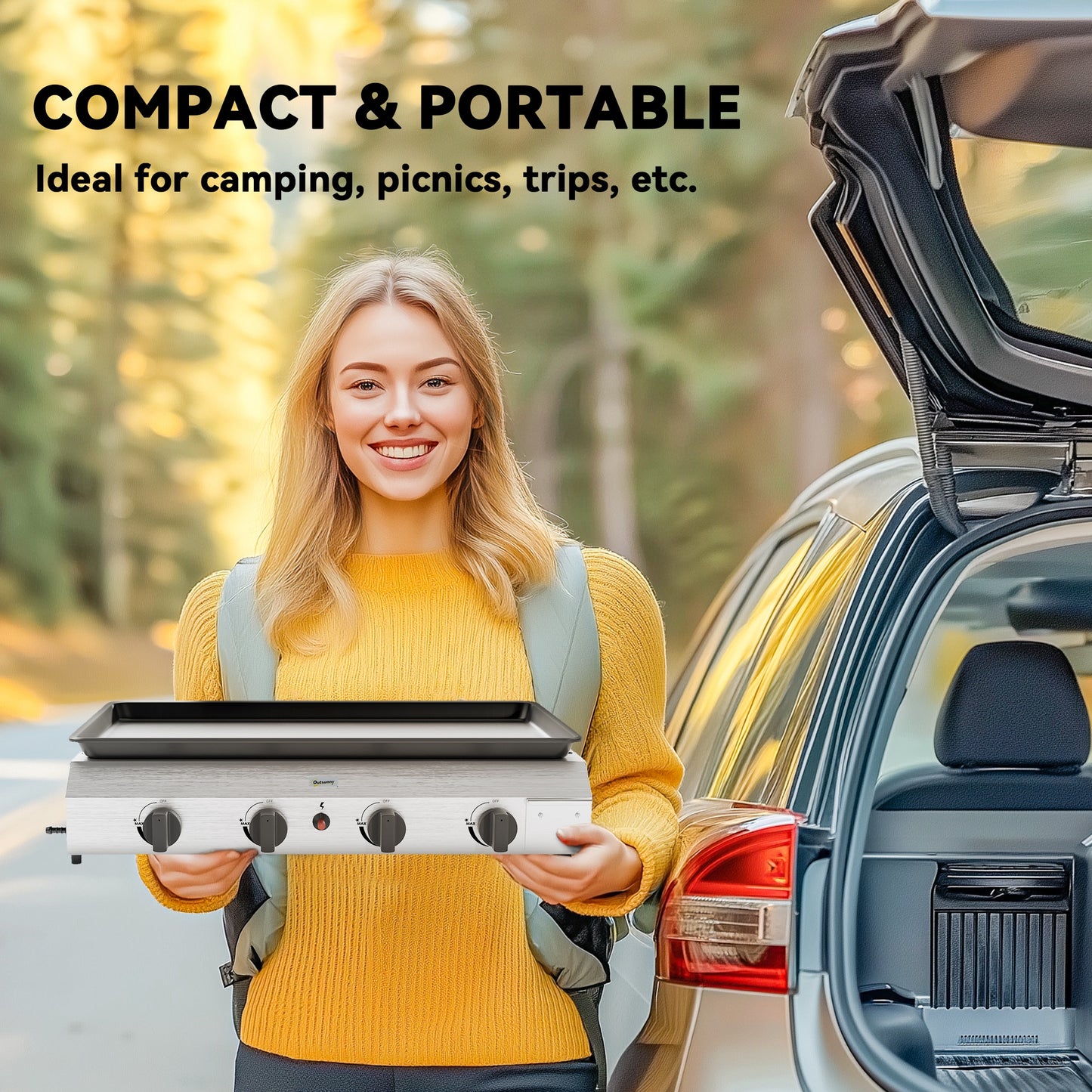 Outsunny Four Burner Portable Gas Grill With Pull Out Grease Box And Adjustable 2.4kW Burners