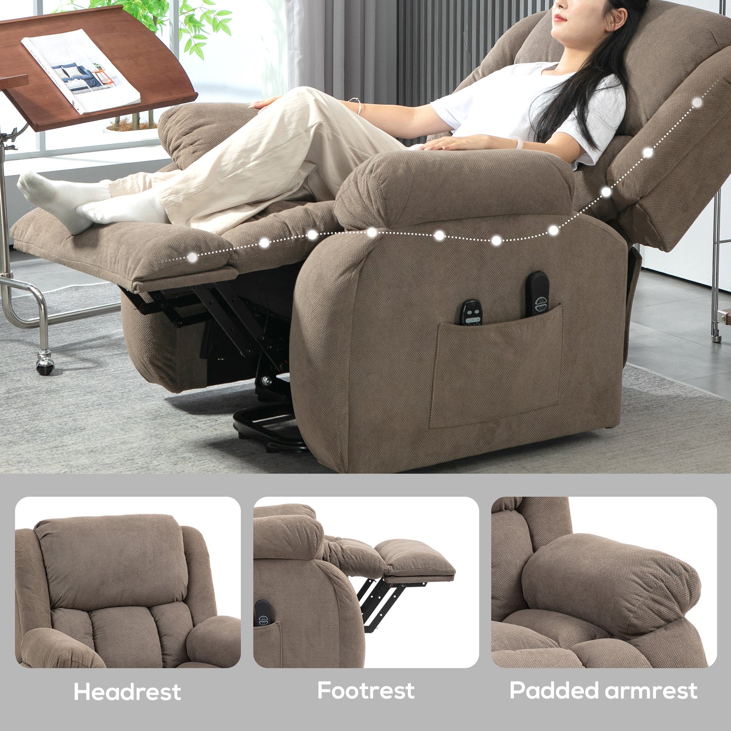 HOMCOM Electric Recliner Lift Chair With Eight Massage Points And Lumbar Heat, USB Port, Light Brown