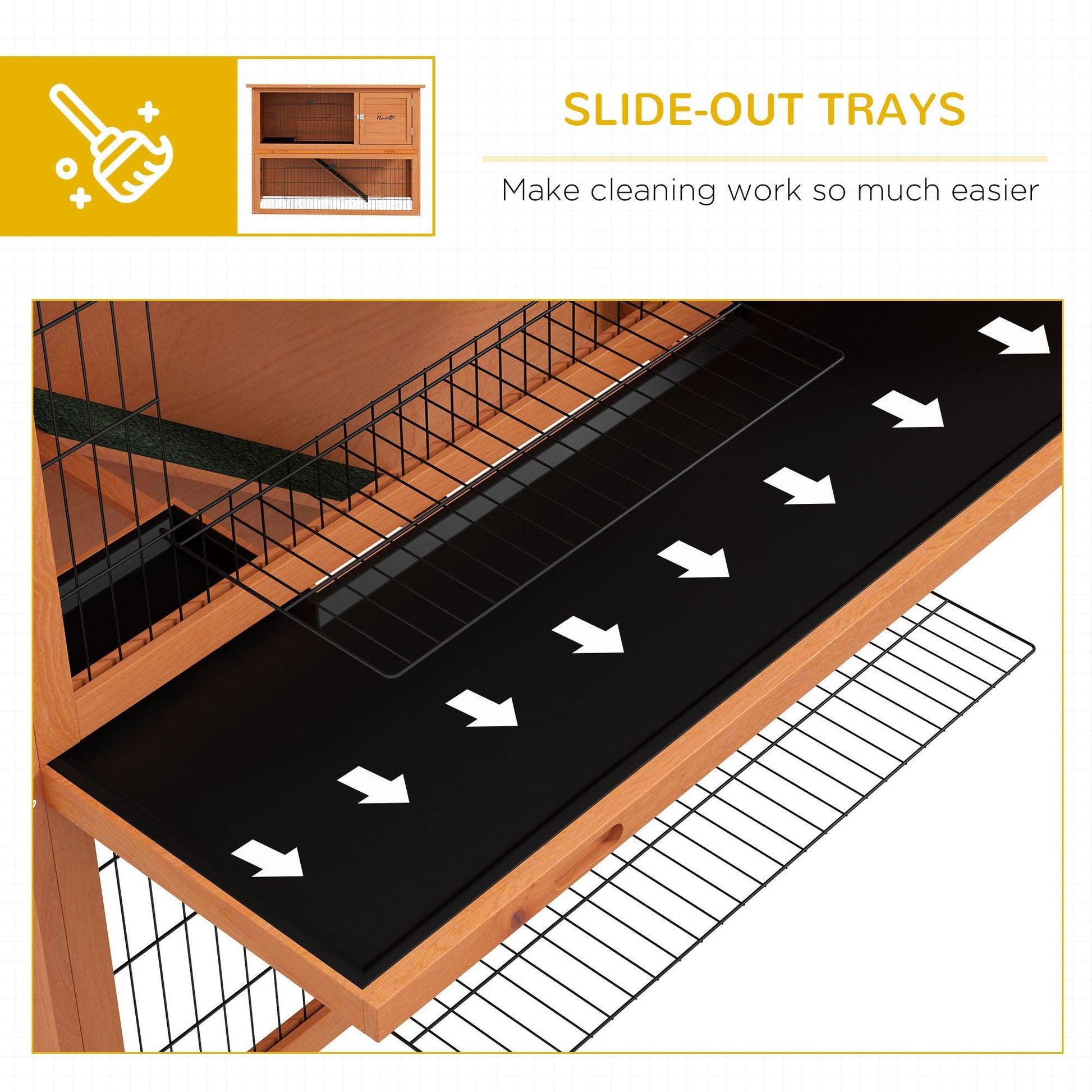 PawHut 2 Tier Antiseptic Wood Rabbit Hutch with Run Outdoor 92cm Orange - ALL4U RETAILER LTD