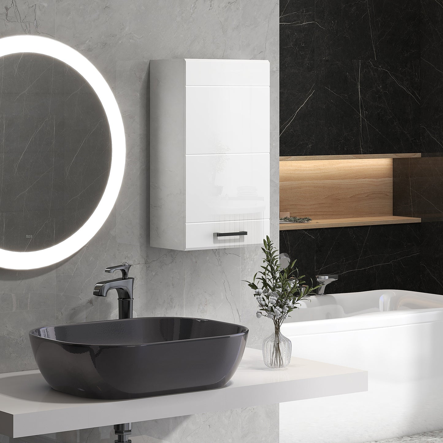 Kleankin High Gloss Bathroom Wall Cabinet Storage With Soft Close Door 3 Shelves Adjustable White