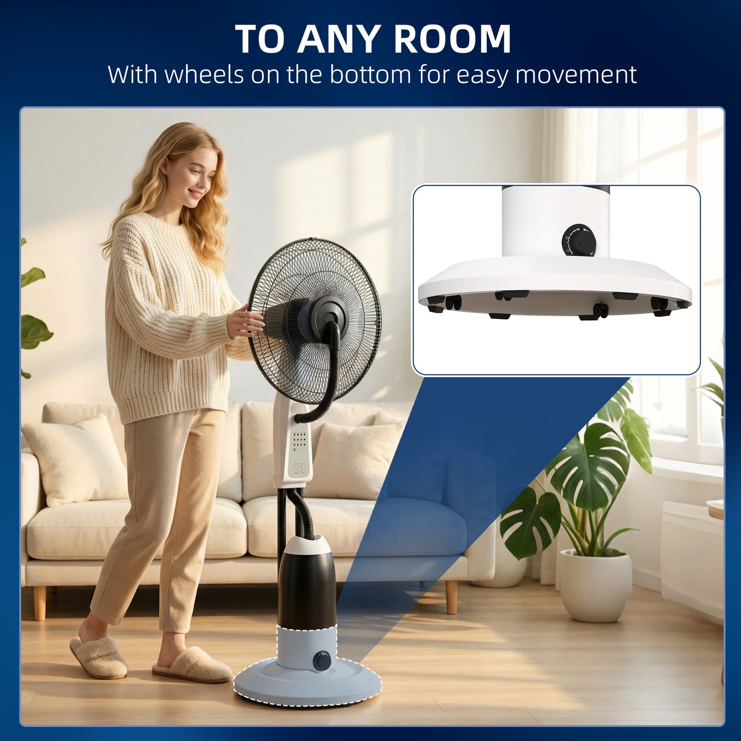 HOMCOM Pedestal Fan With Water Mist Spray 3 Speeds 2.8L Water Tank For Cooling Home Use White