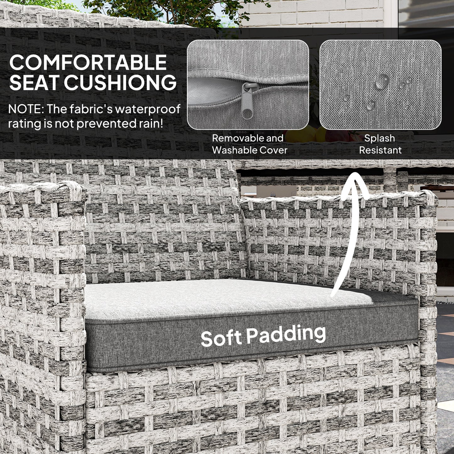 Outsunny Rattan Outdoor Dining Set 4 Seater With Cushions Square Glass Table Garden Furniture