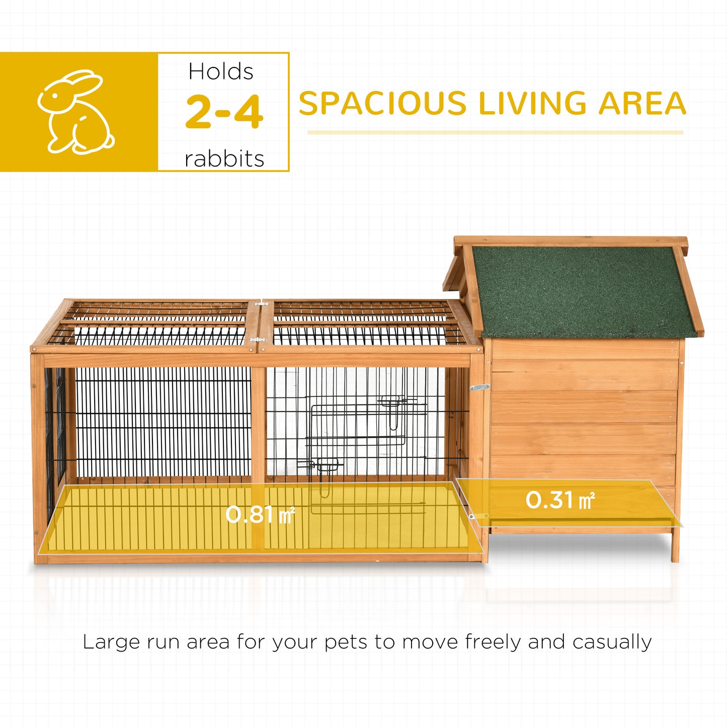 Outsunny Deluxe Golden Red Wooden Rabbit and Guinea Pig Hutch with Spacious Run and Lockable Roof - ALL4U RETAILER LTD