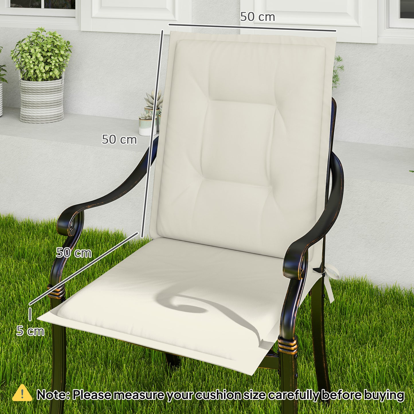 Outsunny Set Of Four Padded Garden Seat Cushions White With Cotton Fill Tufted Back And Tie Closures