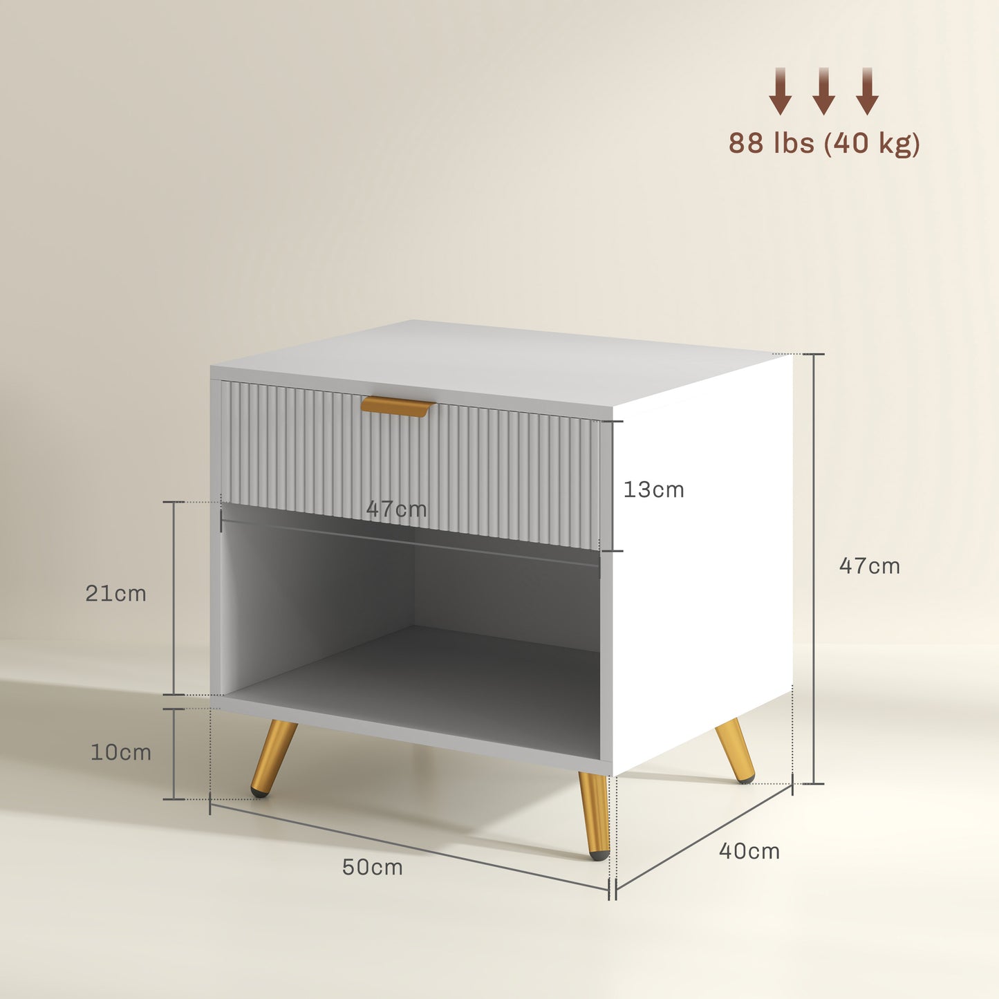 HOMCOM Bedside Tables Set of 2 White With Drawer and Open Compartment Nightstands for Bedroom and Living Room